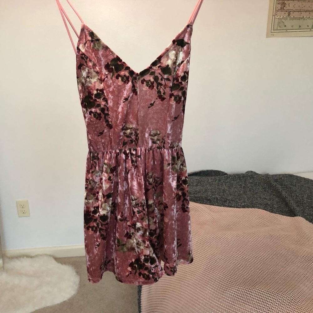 Pink velvet floral romper